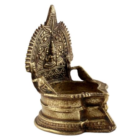 Goddess Lakshmi Engraved Brass Temple Kamakshi Oil Lamp Diya